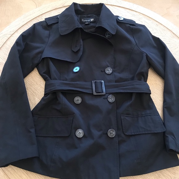Navy Poplin Double Breasted Trench Coat Jacket - Picture 9 of 12
